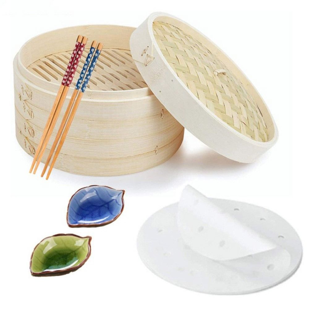 Bao Steamer Bamboo - ซึ้งนึ่งอาหารจีน ซึ้งไม้ไผ่ สำหรับนึ่งติ่มซำ พร้อมฝาปิด ใช้สำหรับนึ่งเกี๊ยว ผัก