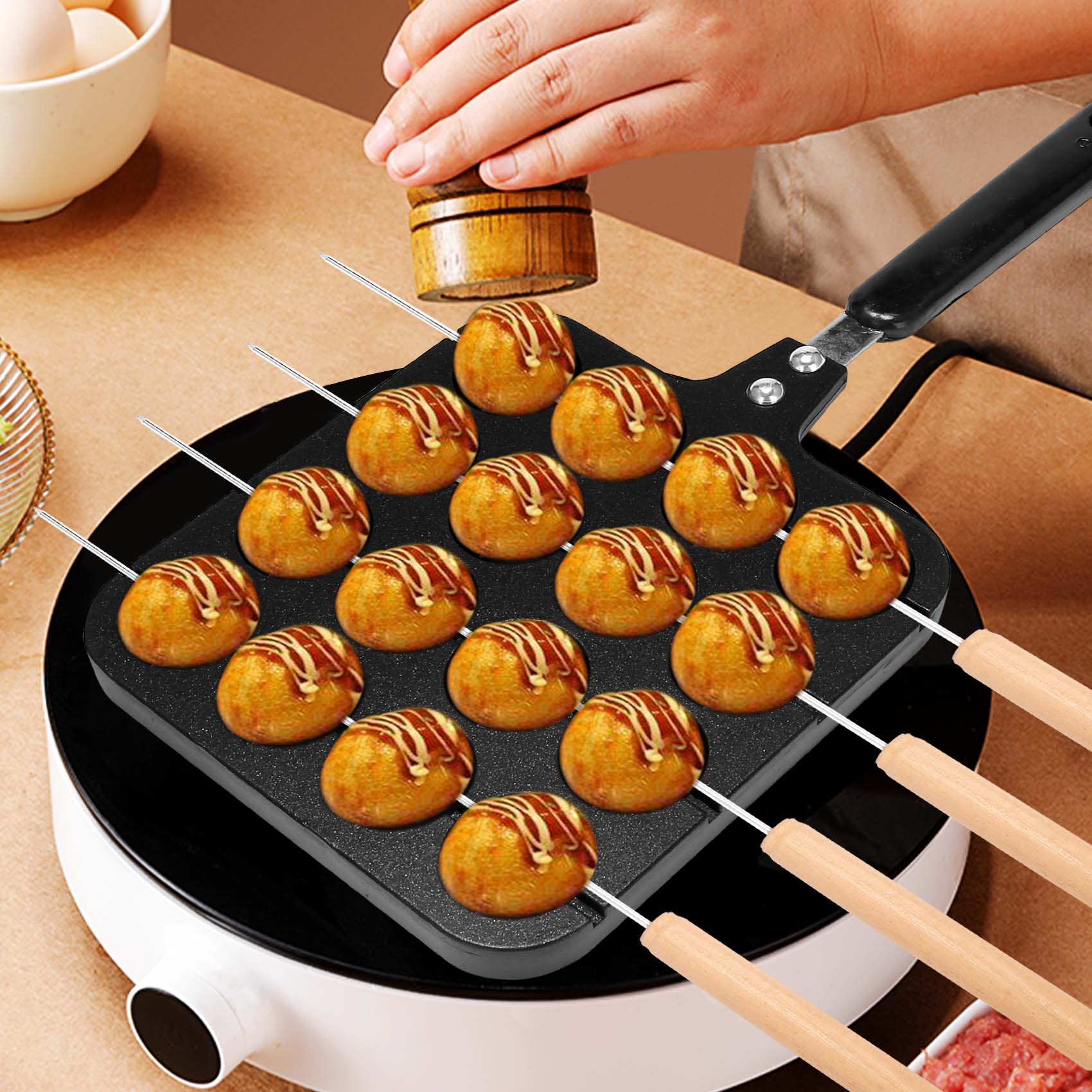 Takoyaki Grill Plate - กระทะทำทาโกะยากิอะลูมิเนียม 16 หลุม สำหรับทำลูกปลาหมึก แม่พิมพ์อบขนม อุปกรณ์ทำอาหารในครัว