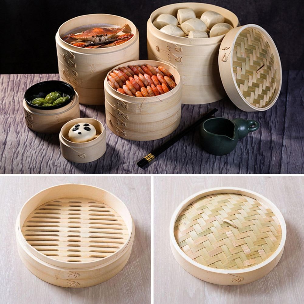 Bao Steamer Bamboo - ซึ้งนึ่งอาหารจีน ซึ้งนึ่งไม้ไผ่มีฝาปิด สำหรับนึ่งซาลาเปา เกี๊ยว อาหารว่าง ผัก
