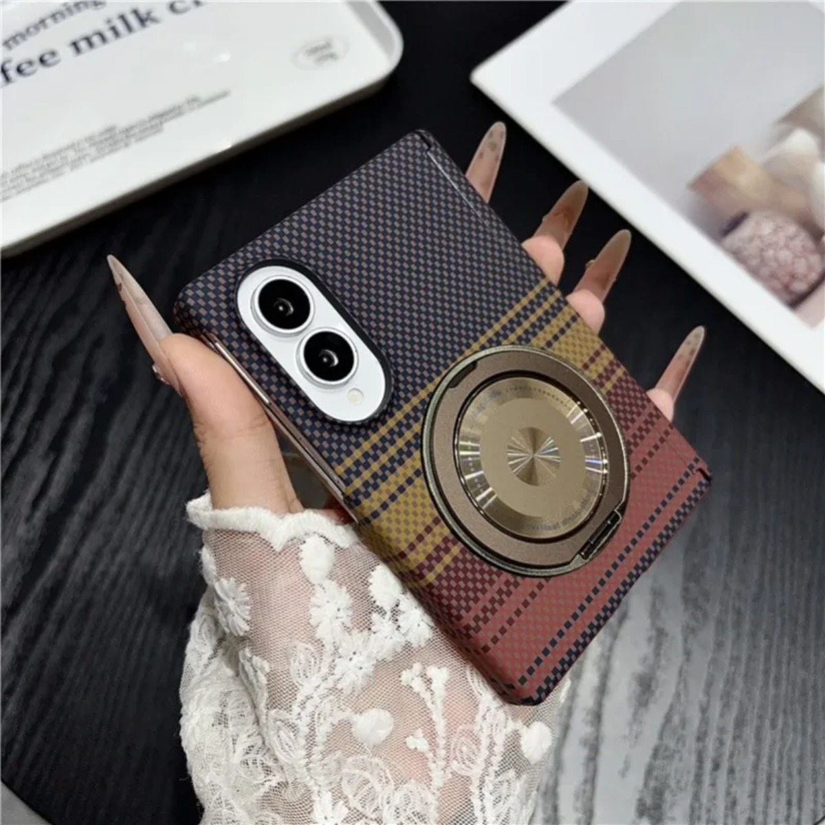 เคสโทรศัพท์หนังคาร์บอนไฟเบอร์พ - Taco Stand Holder บทวิจารณ์และราคา